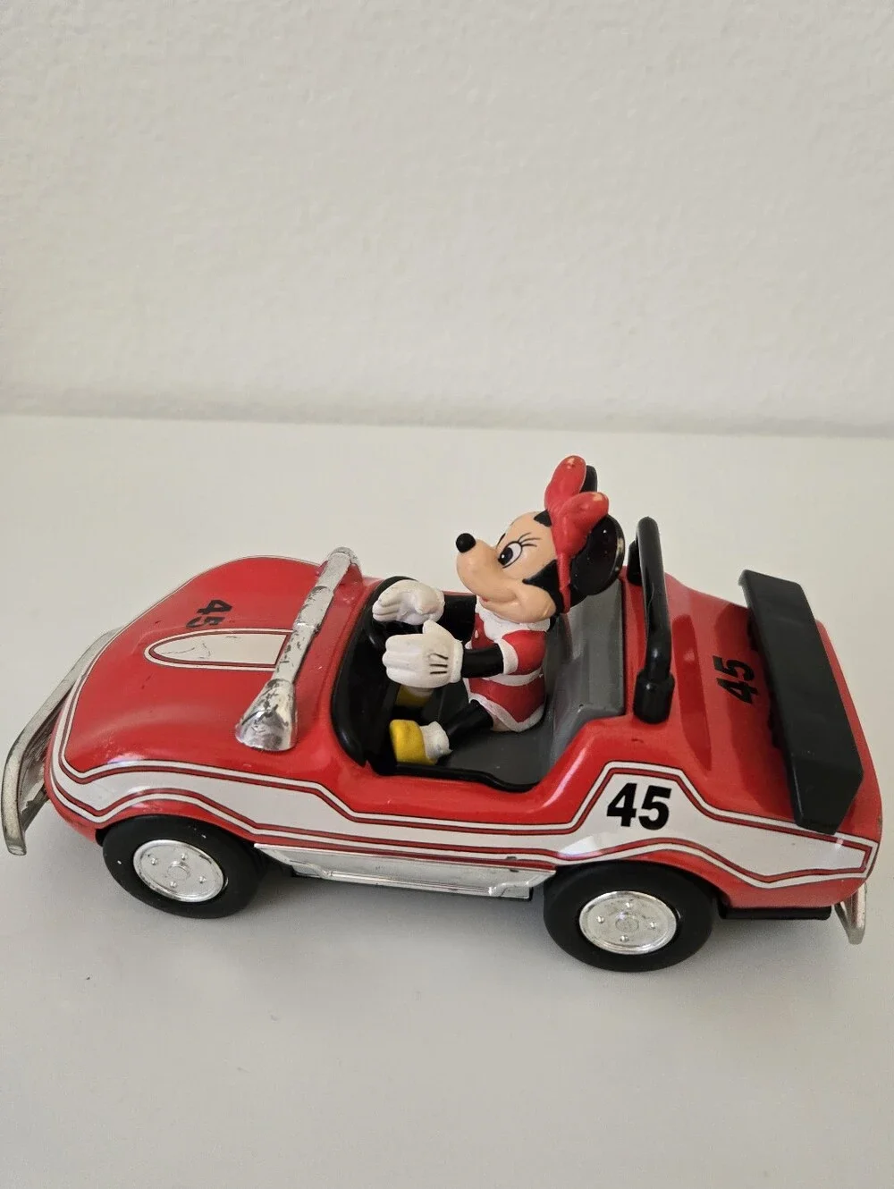 Disney Minnie Mouse Vintage Car #45 Pull Back & Go Red Convertible Toy Race Car